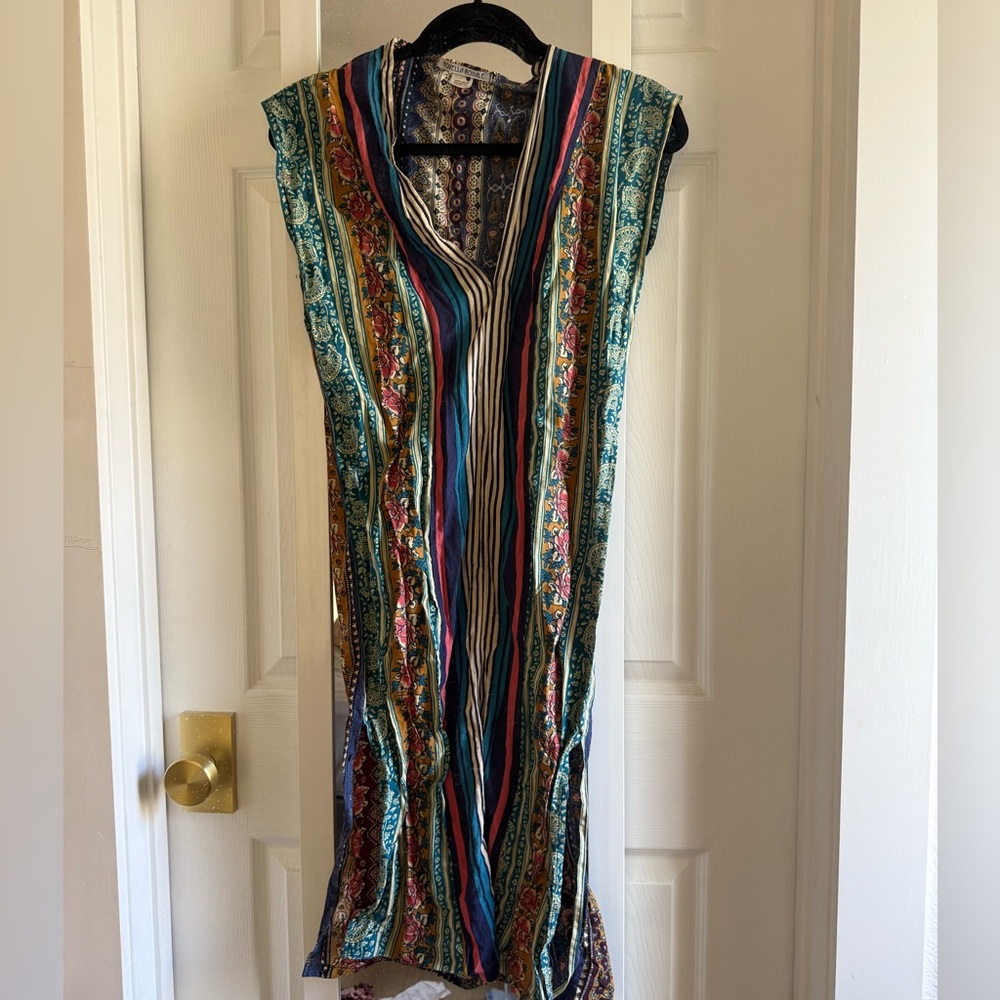 Novella Royale Blue and Brown Sheath Maxi Dress